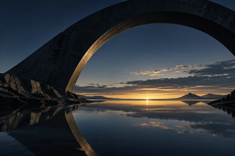 A stone arc framing a distant horizon